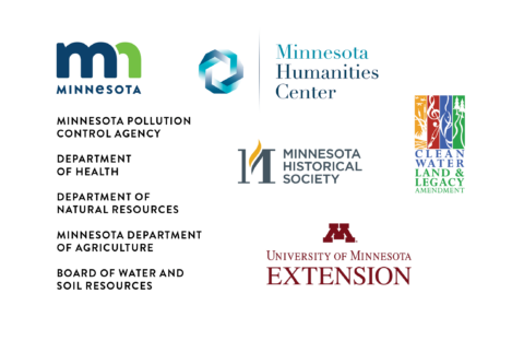 Logos from We Are Water MN exhibit partners and funders listed on the page. 